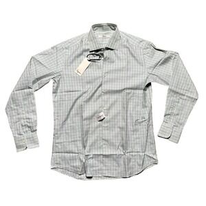 NWT Ingram Casual Button Down Shirt Size Medium Green Plaid Cotton Made Italy